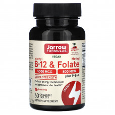 Jarrow Formulas, метил B12 и метилфолат, со вкусом вишни, 5000 мкг/800 мкг, 60 жевательных таблеток